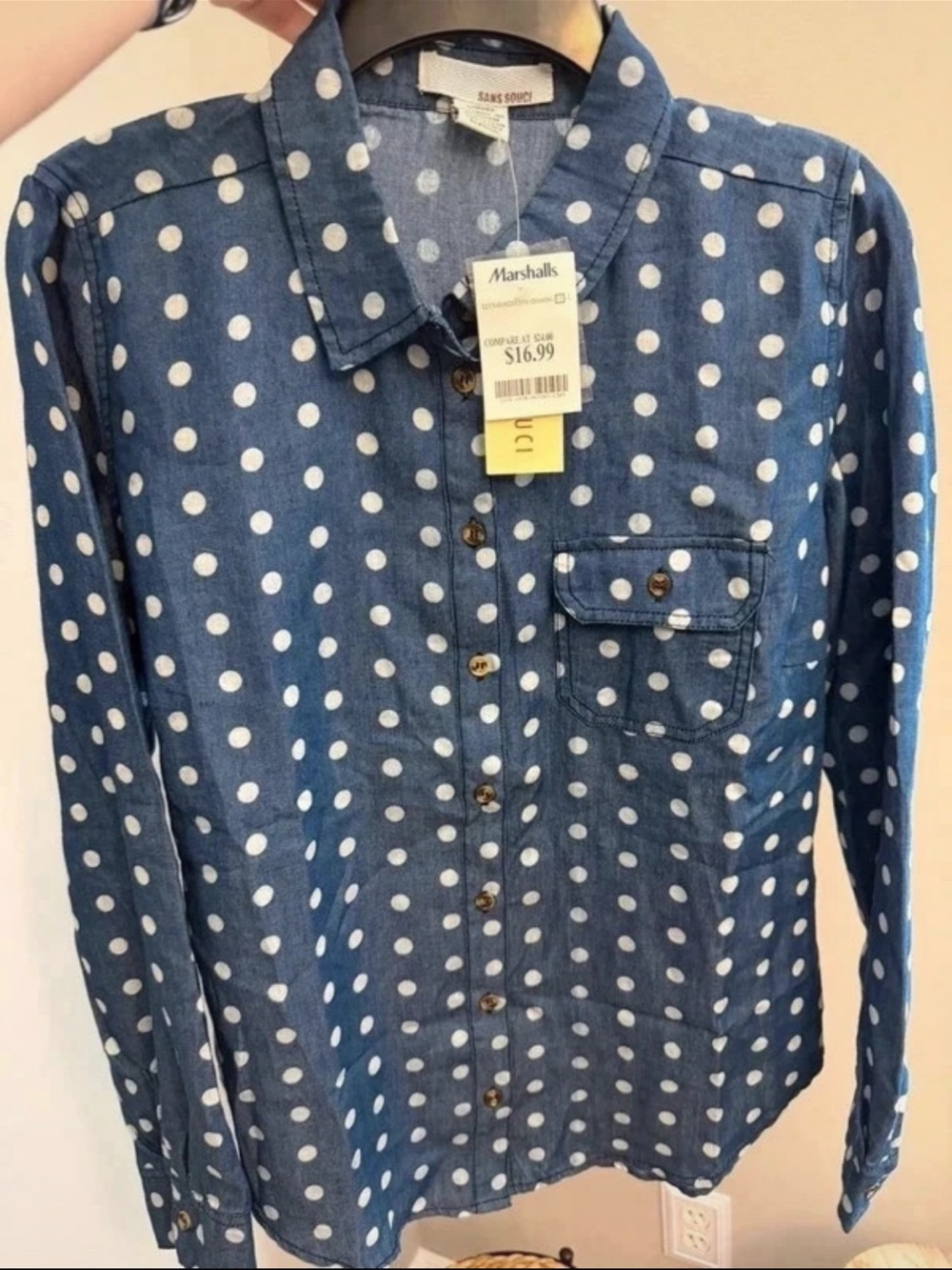 Sans Souci Blue Denim Polka Dot Button-Down Shirt